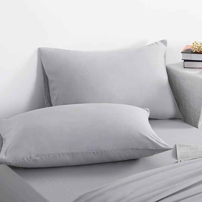 NTBAY Twin Comforter Set with Sheets, 5 Pieces Soft and Breathable Twin Bedding Set, Twin Bed in a Bag, Down Alternative Comforter Set Solid Color All Season, Kids Bedding Set, Light Grey