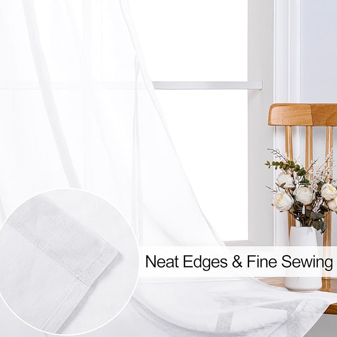 XWZO White Sheer Curtains 84 Inches Long for Bedroom, Light Filtering, Airy & Breathable Voile Drapes, Grommet Tieback Window Curtains for Living Room, Kids Room, Set of 2 Panels, W42 x L84