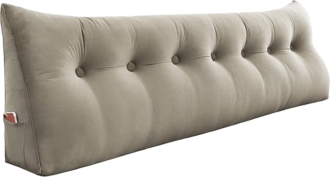 Wedge Headboard Pillow Dorm Room Reading Pillow Back Support for Sitting Up in Bed Bolster Lumbar Cushion Body Positioning Bedrest Velvet 76in Light Tan King