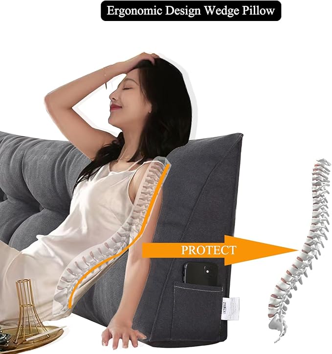 SAMTY Triangular Wedge Pillow headboard Twin XL Size for Couch Large headboard Pillow with Removable Cover Back Rest Pillows for Sitting up in Bed