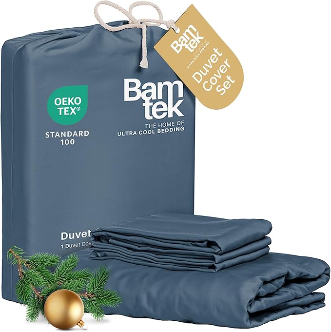 Duvet Cover Set - 100% Viscose Derived from Bamboo Duvet Cover Queen Size, 3 PC Luxury Cooling Duvet Cover for Hot Sleepers, Silky Buttery Soft Comforter Cover & 2 PC Queen Pillowcases, Storm