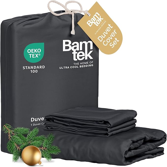 Duvet Cover Set - 100% Viscose Derived from Bamboo Duvet Cover King Size, 3 PC Luxury Cooling Duvet Cover for Hot Sleepers, Buttery Soft Comforter Cover & 2 PC King Pillowcases, Charcoal