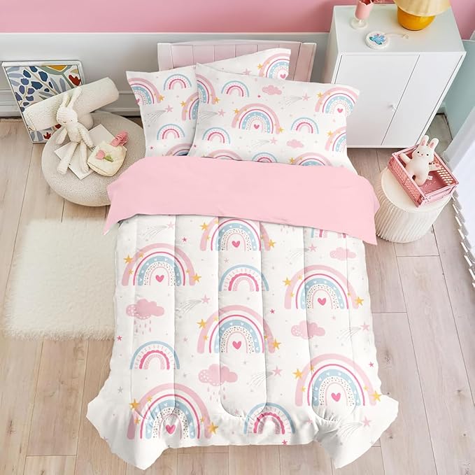 SANDJEST Rainbow Duvet Cover Sets Full Size for Kids Girls, Incude 1 Polyester Comforter Cover 80x90 Inches and 2 Pillowcases 20x26 Inches, Comforter Not Included, Gift for Christmas Birthday