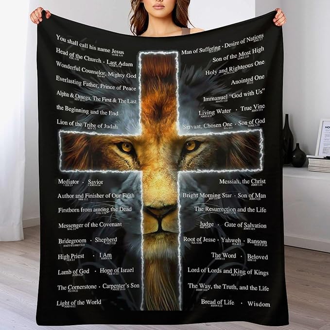 Christian Lion Blanket Scripture Jesus Throw Blanket Christian Gifts for Women Men Religious Blanket for Kids Adults Soft Warm Cozy Fleece Blanket for Couch Sofa Bed 60"x80"