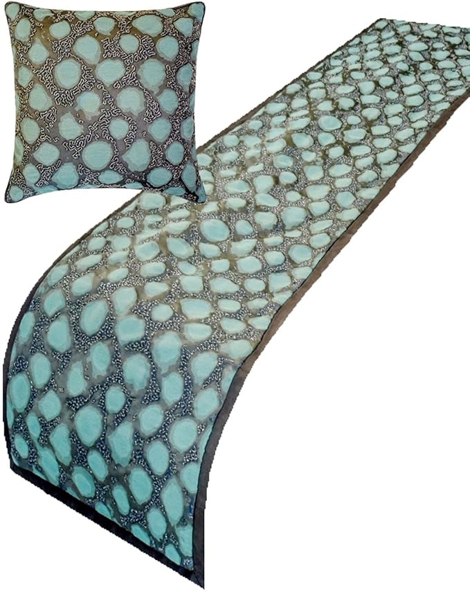 The HomeCentric Blue Bed Runner for King/Queen/Twin Jacquard Decorative Bed Scarf 53"x18" Bed Runner Without Pillow Cover, Abstract Bed Scarf Bedroom Décor Accent - Laguna Drift