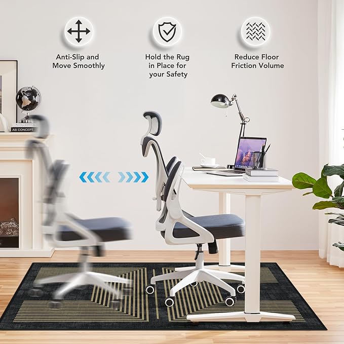 Office Chair Mat for Hardwood Floor&Tile Floor,36"X 48" Heavy Duty Desk Chair Mat for Hard Floors,Under Desk Rug for Rolling Computer Chair,Anti Slip,Low Pile Carpet Floor-Geo Black