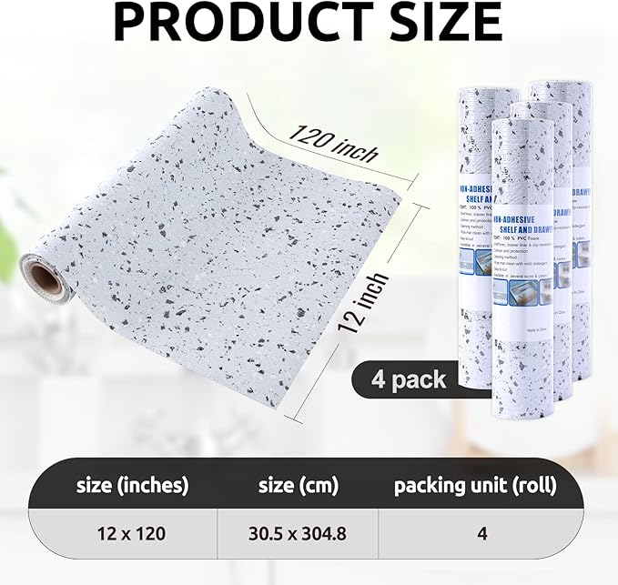 RAY STAR 12X120 Inch Shelf Liner for Kitchen Cabinets, Non-Adhesive Cabinet Liner Washable, PVC Drawer Liner for Dresser Non-Slip Bathroom (Floral)(4 Roll)