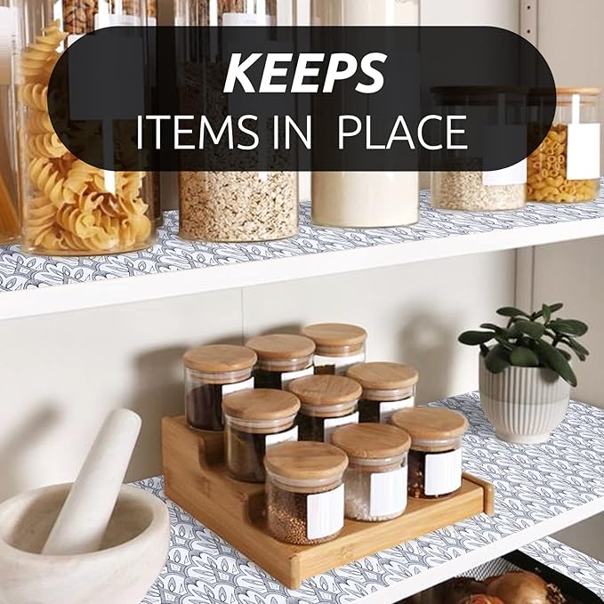 RAY STAR 12X120 Inch Shelf Liner for Kitchen Cabinets, Non-Adhesive Cabinet Liner Washable, PVC Drawer Liner for Dresser Non-Slip Bathroom (Black Floral)(8 Roll)