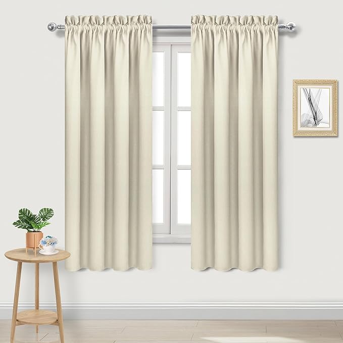 DWCN Blackout Curtains for Bedroom – Rod Pocket Thermal Insulated Noise Reducing Noise Reducing Drapes for Living Room, W 42 x L 63 Inch, 2 Panels, Light Beige