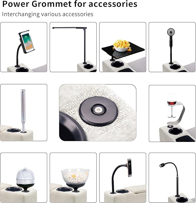 Multifunctional Removable Sofa Armrest with Cup Holder, Couch Armrest with Wireless Charge Stand, Couch Caddy with Storage,Equipped with LED Reading Light, Almond