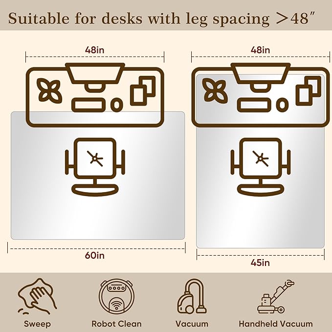 45"x60" Tempered Glass Office Chair Mat for Carpet & Hardwood Floor, 1/5" Thick Clear Floor Protector Desk Chair Mat with Rounded and Polished Edges