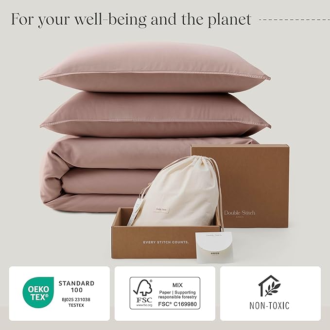 Double Stitch Cotton Tencel Duvet Cover - King Size Comforter Cover, Luxury & Soft Eucalyptus Lyocell Bedding Set for Hot Sleepers, Cooling, Smooth & Breathable, Button Closure, Dusty Mauve, 106"x90"