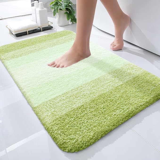 OLANLY Bathroom Rugs Mat 24x16, Extra Soft Absorbent Microfiber Bath Rugs, Rubber Backing, Quick Dry, Machine Washable Bath Mats for Bathroom Floor, Tub and Shower, Home Decor Accessories, Light Green