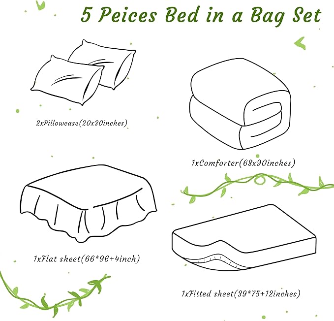NTBAY Twin Comforter Set with Sheets, 5 Pieces Soft and Breathable Twin Bedding Set, Twin Bed in a Bag, Down Alternative Comforter Set Solid Color All Season, Kids Bedding Set, Olive Green
