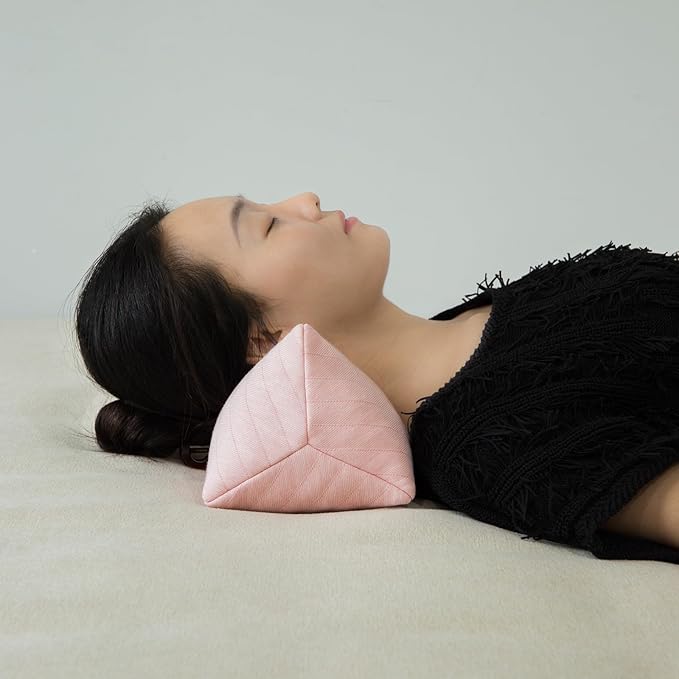 Buckwheat Neck Support Pillow Cervical Neck Cylinder Bolster Pillow Neck Pain Relief Breathable Comfortable for Back and Side Sleepers Round Pillows for Lunch Break Pink, 6x15 Inch