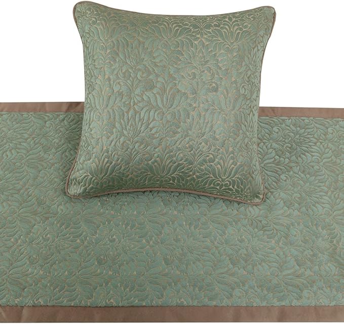 The HomeCentric King/Queen/Twin Blue & Beige Decorative Full 68"x18" Bed Runner Without Pillow Cover, Damask Bed Scarf on Jacquard Fabric - Arabella