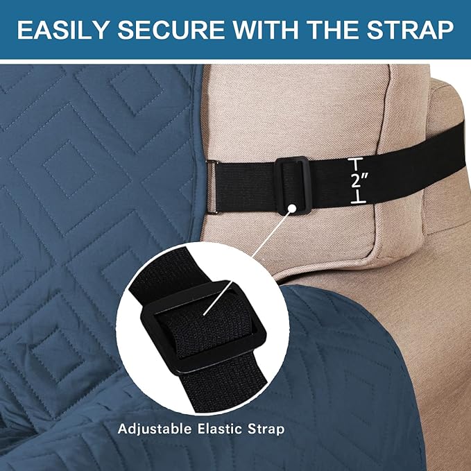 H.VERSAILTEX Reversible Chair Cover Furniture Protector Anti-Slip Couch Cover Water Resistant 2" Elastic Straps Chair Slipcover Pets Fit Sitting Width Up to 21" (Chair:75" x 65", Dark Blue/Beige)