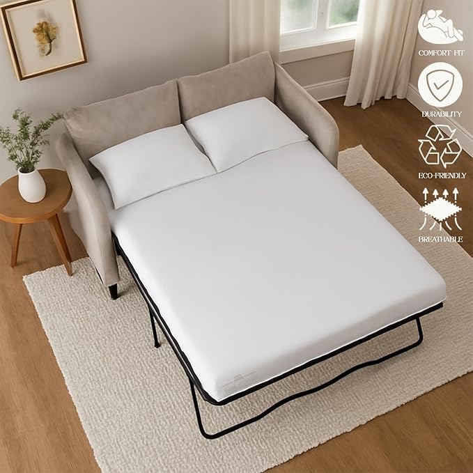 Sleeper Sofa 4 Piece Bed Sheet Set Premium Quality 100% Cotton 500 Thread Count, Smooth & Super Soft Sateen Weave, Extra Soft Bed Sheets, Wrinkle Free, 8 Inch Deep Pocket (Twin, White)