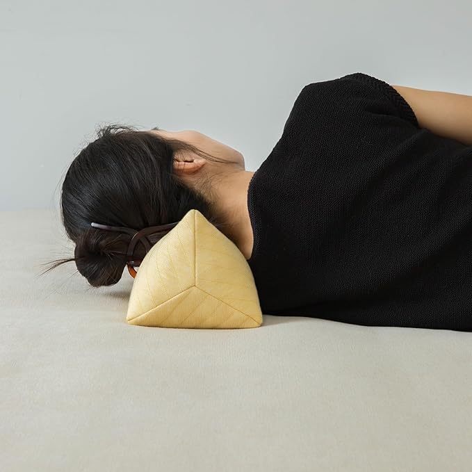 Buckwheat Neck Support Pillow Cervical Neck Cylinder Bolster Pillow Neck Pain Relief Breathable Comfortable for Back and Side Sleepers Round Pillows for Lunch Break Yellow, 6x15 Inch