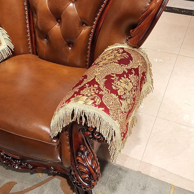 LUFEIJIASHI Luxury Sofa Armrest Covers Couch arm Covers for recliners Sofas Chairs Anti-Slip Furniture Protector Washable Set of 2,FRSG-red