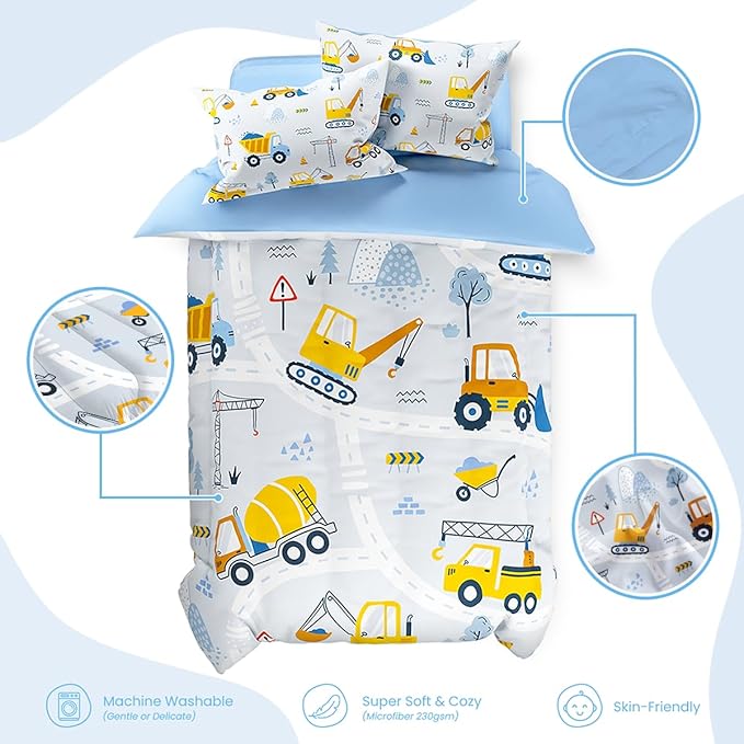 SANDJEST Construction Duvet Cover Sets Full Size for Kids Boys, Incude 1 Polyester Comforter Cover 80x90 Inches and 2 Pillowcases 20x26 Inches, Comforter Not Included, Gift for Christmas Birthday