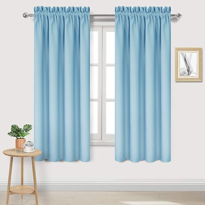 DWCN Blackout Curtains for Bedroom - Thermal Insulated Privacy Energy Saving Rod Pocket Drapes for Living Room, W 38 x L 72 Inch, Light Blue, Set of 2