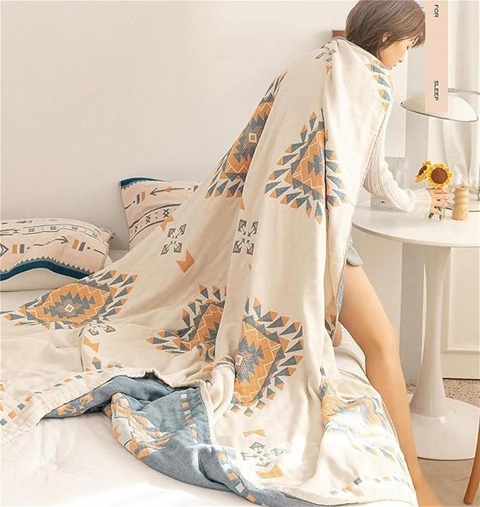100% Cotton Throw Blankets for Couch Bed Chair Sofa,Cotton Quilt Throw Woven Boho Bed Blankets,Versatile Knit Woven Super Soft Decorative Blanket for Women,80''Wx 90''L