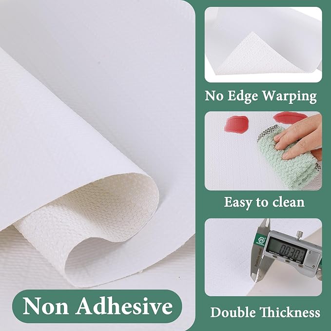 Drawer and Shelf Liner for Kitchen Cabinet: 23 in X 20 Ft Non Slip Waterproof Shelf Paper Non Adhesive Refrigerator Liners White Easy Liners for Bathroom Cupboard with Knife Tape Measure