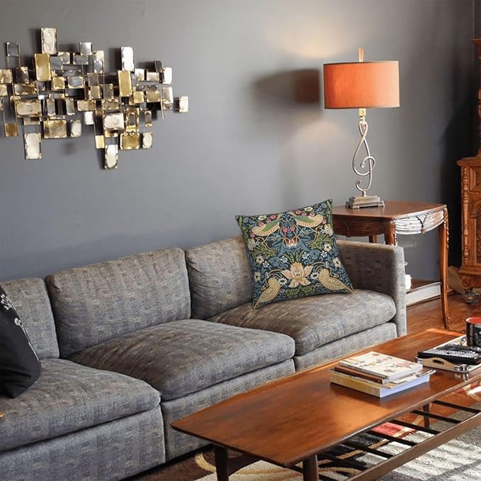 William Morris Vintage Floral Bird Strawberry Thief 18x18 inches Pillow Cover, Outdoor Farmhouse Pillow Cover Home Decor for Couch Sofa