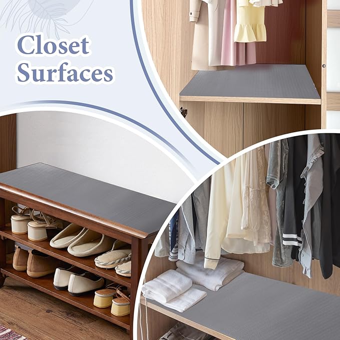 Drawer and Shelf Liner for Kitchen Cabinet: 12 in X 30 Ft Non Slip Waterproof Shelf Paper Non Adhesive Refrigerator Liners Gray Easy Liners for Bathroom Cupboard with Knife Tape Measure