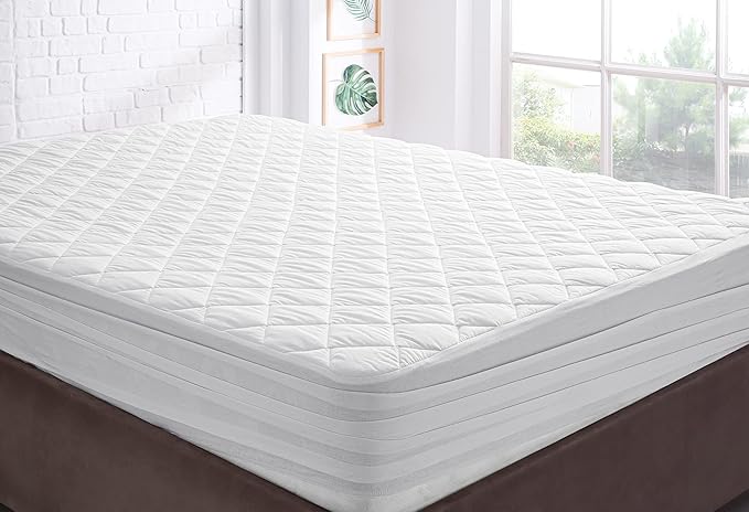 YATAS BEDDING Perle Quilted Fitted Mattress Protector, Machine Washable and Easy Care, Superior Protection and Comfort,100% Cotton Breathable top, White (White, Twin) - 39"x75" - 14" Deep Pocket