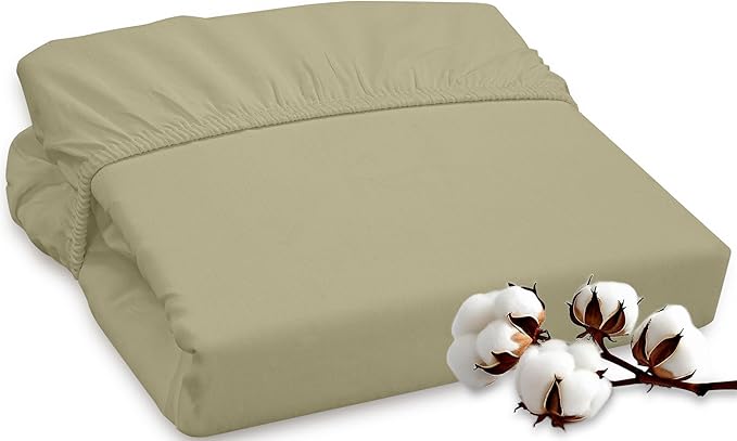 ROYALE LINENS 300 Thread Count 100% Long Staple Combed Cotton Fitted Sheet Twin - Super Soft Deep Pocket Bottom Sheet - Fitted Sheets Only - Elastic Sheets (Twin, Sage Green)