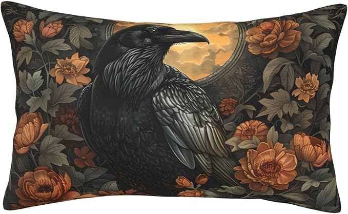Mystical Raven Art Print Decor, William Morris Abstract Vintage Floral Design 20x12 inches Throw Pillow Covers Square Pillowcases Decor for Bed Couch Sofa Room Cushion Covers
