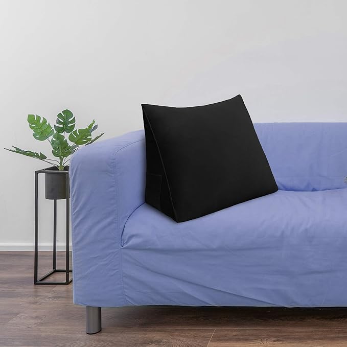 Wedge Headboard Pillow Dorm Room Reading Pillow Back Support for Sitting Up in Bed Bolster Lumbar Cushion Body Positioning Bedrest (Black, 24x8x20 in)