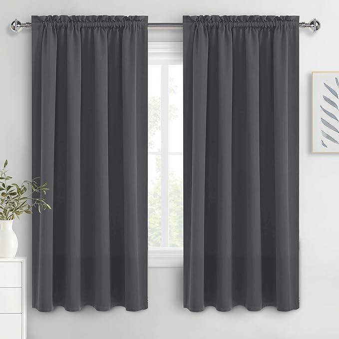 DWCN Blackout Curtains for Bedroom 72 Inch Length 2 Panels Set, Solid Thermal Insulated Energy Saving Rod Pocket Window Treatment Curtains Blackout Drapes (W42 x L72 Inch, Dark Grey)