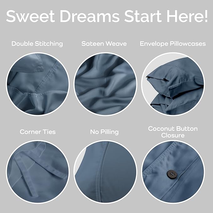 Duvet Cover Set - 100% Viscose Derived from Bamboo Duvet Cover Queen Size, 3 PC Luxury Cooling Duvet Cover for Hot Sleepers, Silky Buttery Soft Comforter Cover & 2 PC Queen Pillowcases, Storm