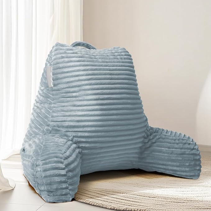 Hearth & Harbor Reading Pillow for Bed Adult – Back Pillow for Sitting in Bed, Standard Bed Pillows for Sitting Up in Bed, Foam Bed Chair Pillow, Stone Blue Bed Rest Pillow