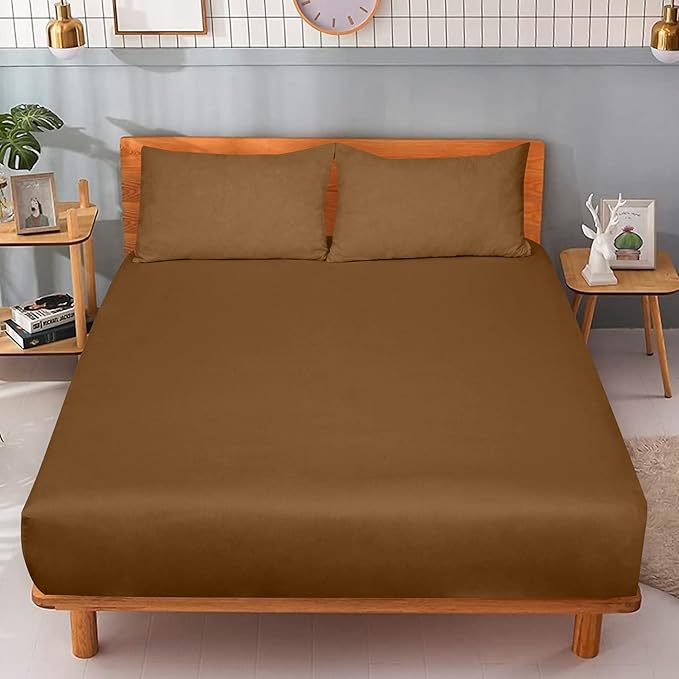 ROYALE LINENS 300 Thread Count 100% Long Staple Combed Cotton Fitted Sheet Twin - Super Soft Deep Pocket Bottom Sheet - Fitted Sheets Only - Elastic Sheets (Twin, Chocolate)