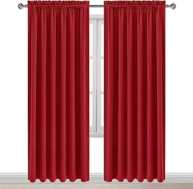 DWCN Blackout Curtains for Living Room Thermal Insulated, Energy Saving & Noise Reducing Bedroom Curtains, Red, W 70x L 84 Inch, Set of 2 Rod Pocket Curtain Panels
