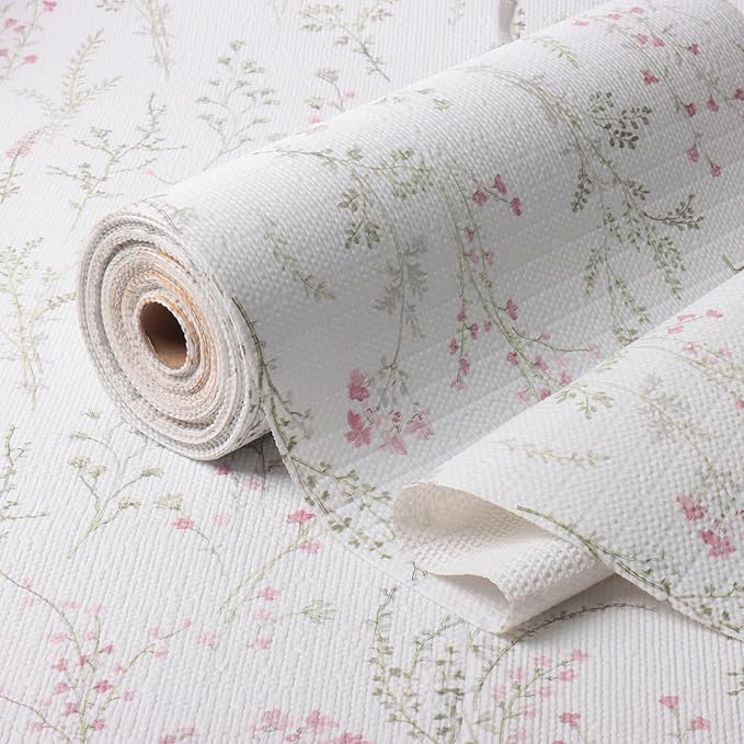 Floral Drawer and Shelf Liner for Cabinets, Non-Adhesive and Strong Non-Slip Flower Shelf Cabinet Drawer Liners for Kitchen,Table,Bookshelves,Waterproof Cupboard Liners,12IN x 10FT