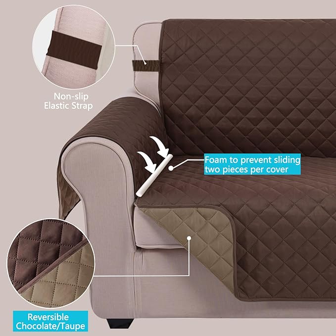 U-NICE HOME Recliner Chair Covers Reversible Chair Cover Pet Covers for Dogs with Elastic Straps Water Resistant Diamond Quilted (28''Recliner Oversized, Chocolate/Taupe)