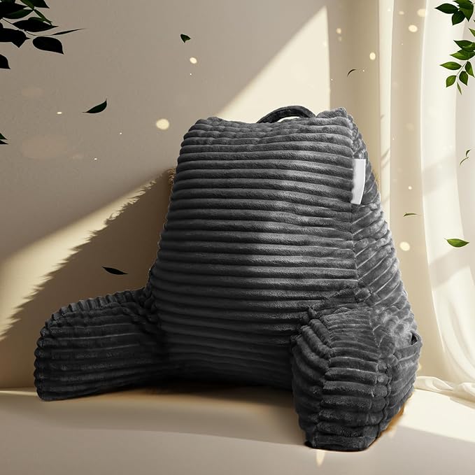 Hearth & Harbor Reading Pillow for Bed Adult – Back Pillow for Sitting in Bed, Standard Bed Pillows for Sitting Up in Bed, Foam Bed Chair Pillow, Grey Bed Rest Pillow