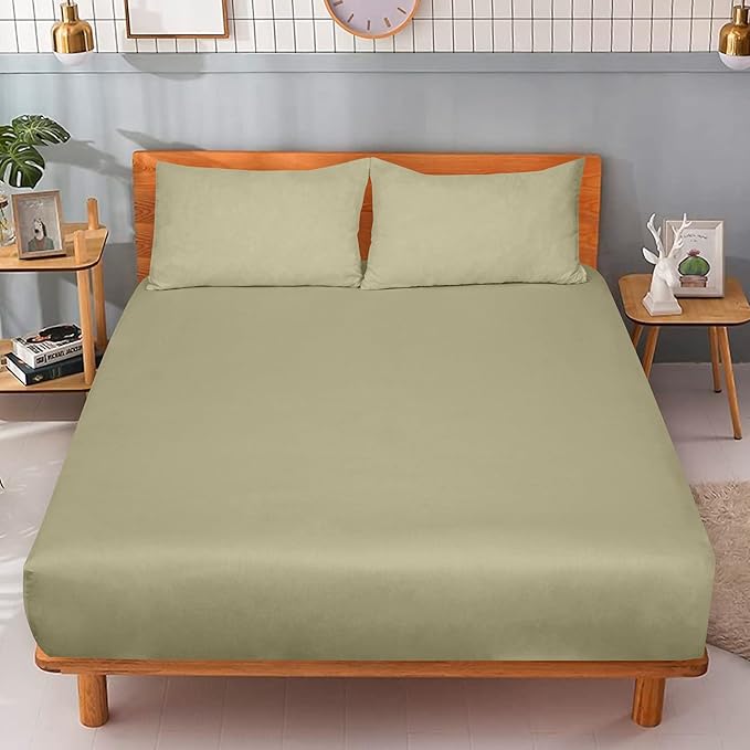 ROYALE LINENS 300 Thread Count 100% Long Staple Combed Cotton Fitted Sheet California King - Super Soft Deep Pocket Bottom Sheet - Fitted Sheets Only - Elastic Sheets (Cal King, Sage Green)