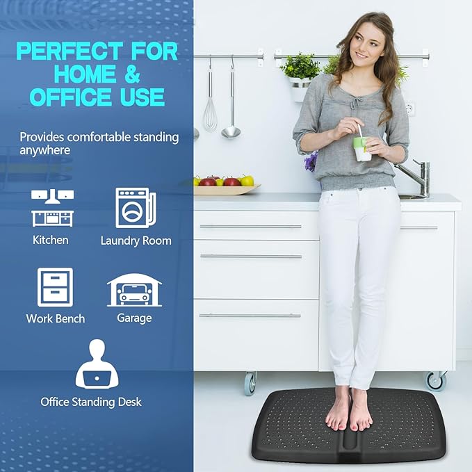 1 inch Thick Anti Fatigue Kitchen Mat Standing Mat with Massage Ball, Non Slip Standing Desk Mat with Massage Point, Multi-Purpose Comfort Floor Mat for Feet, Office, Home (Black, 17" x 28")