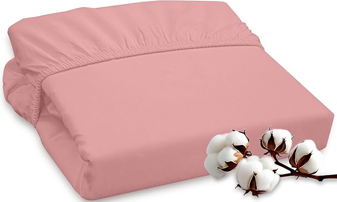 ROYALE LINENS 300 Thread Count 100% Long Staple Combed Cotton Fitted Sheet California King - Super Soft Deep Pocket Bottom Sheet - Fitted Sheets Only - Elastic Sheets (Cal King, Pink)