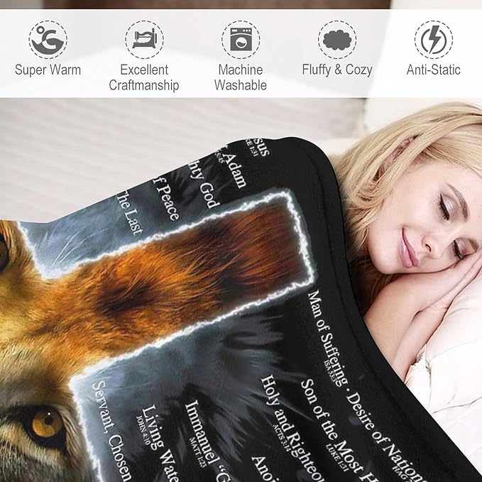 Christian Lion Blanket Scripture Jesus Throw Blanket Christian Gifts for Women Men Religious Blanket for Kids Adults Soft Warm Cozy Fleece Blanket for Couch Sofa Bed 60"x80"