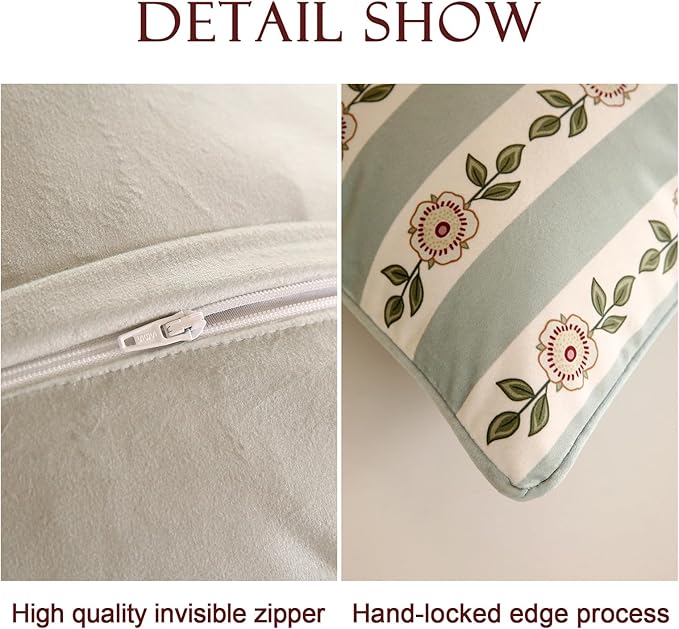 Throw Pillow Covers Pack of 1,Green Cozy Velvet Farmhouse with Flowers and Leaves Pattern Pillowcases,Decoration Square Pillows Cushion Covers for Couch Sofa Bed Car Chair,18"x18"…