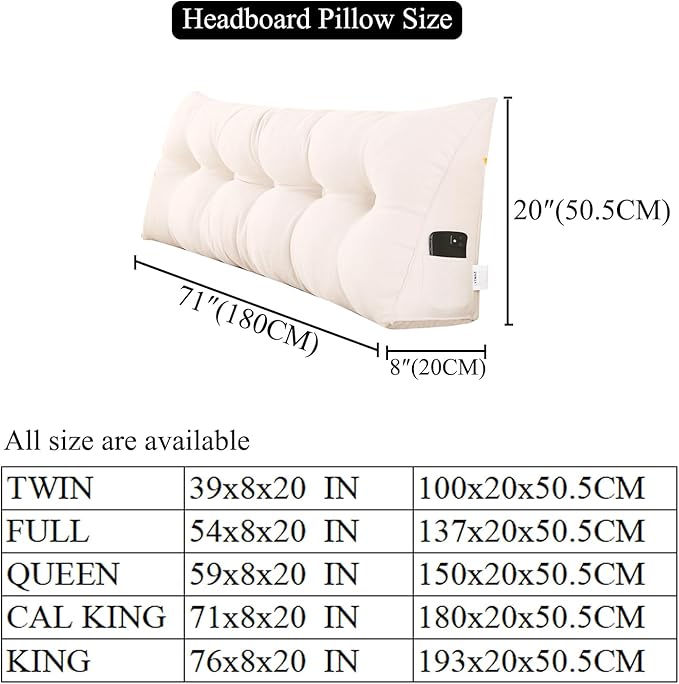 Triangular Wedge Pillow headboard California King Size for Couch Large headboard Pillow with Removable Cover Back Rest Pillows for Sitting up in Bed