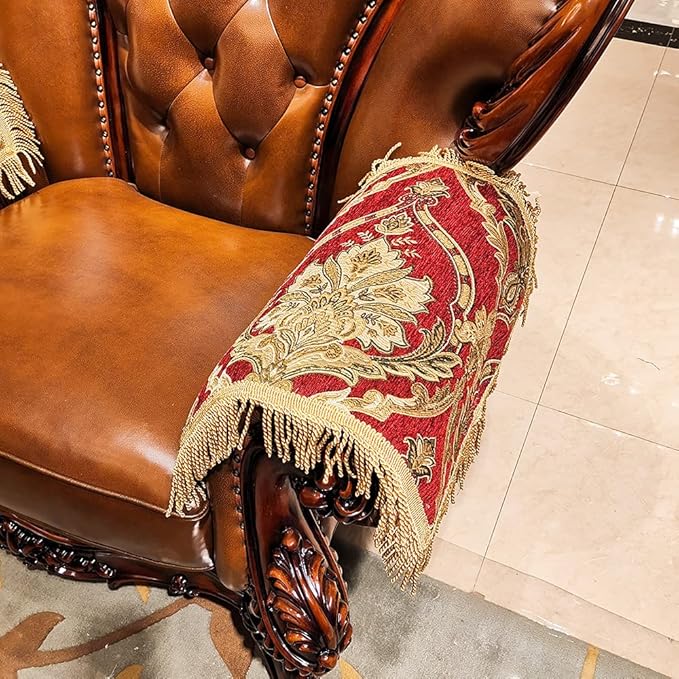 LUFEIJIASHI Luxury armrest Couch arm Covers for recliners Sofas Chairs Anti-Slip Furniture Protector Set of 2 (MLK-red)
