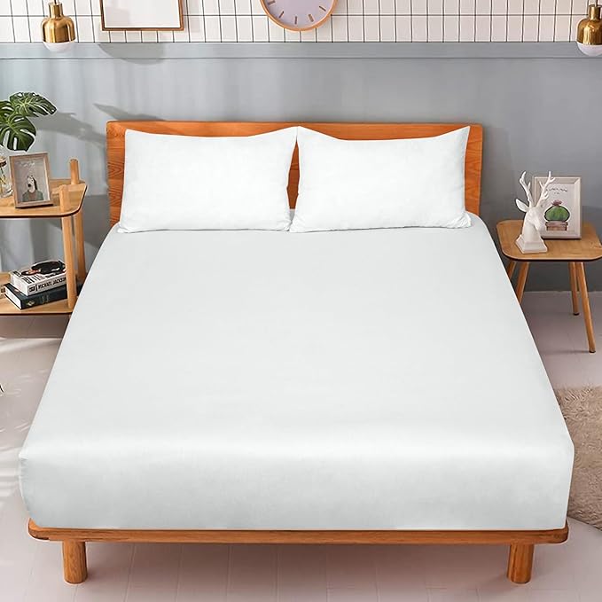 ROYALE LINENS 300 Thread Count 100% Long Staple Combed Cotton Fitted Sheet Twin XL - Super Soft Deep Pocket Bottom Sheet - Fitted Sheets Only - Elastic Sheets (Twin XL, White)